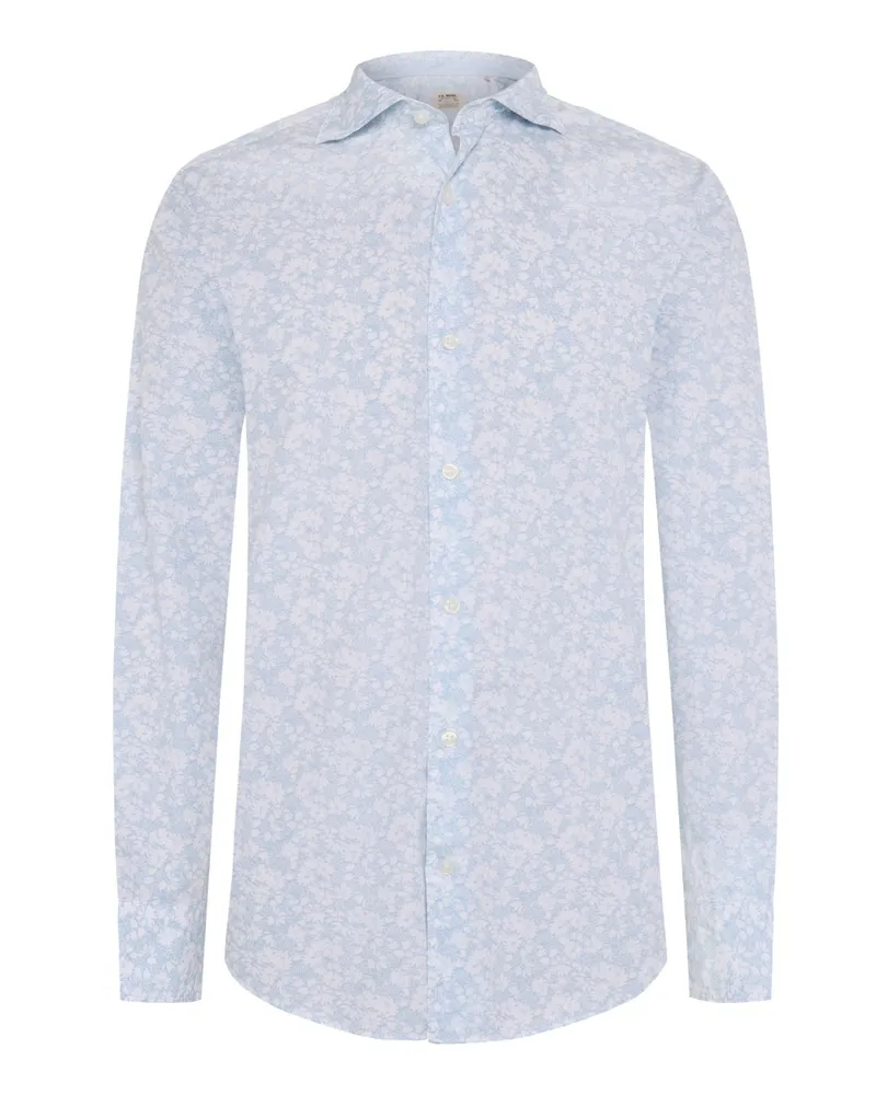 FIL NOIR Leichtes Baumwollhemd mit Haifischkragen und floralem Print in Hellblau