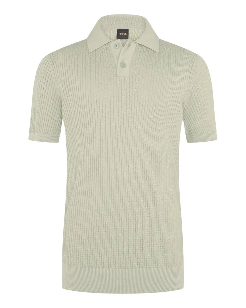 HUGO BOSS Unifarbenes Poloshirt im Rippstrick, Regular Fit in Schilf
