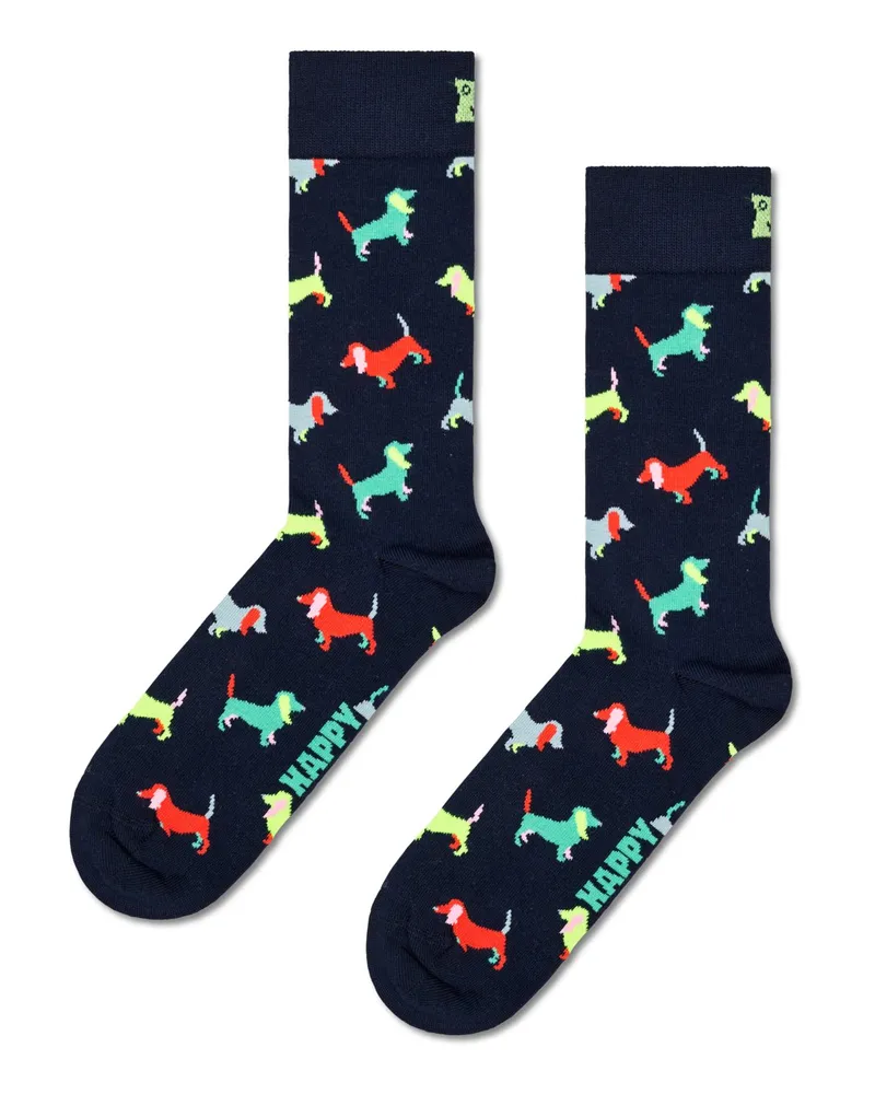 Happy Socks Puppy Love-Socken mit Dackel-Motiven in Marine