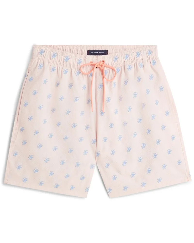 Tommy Hilfiger Badeshorts in Seersucker-Qualität mit Monogramm-Stickerei in Rosenrot