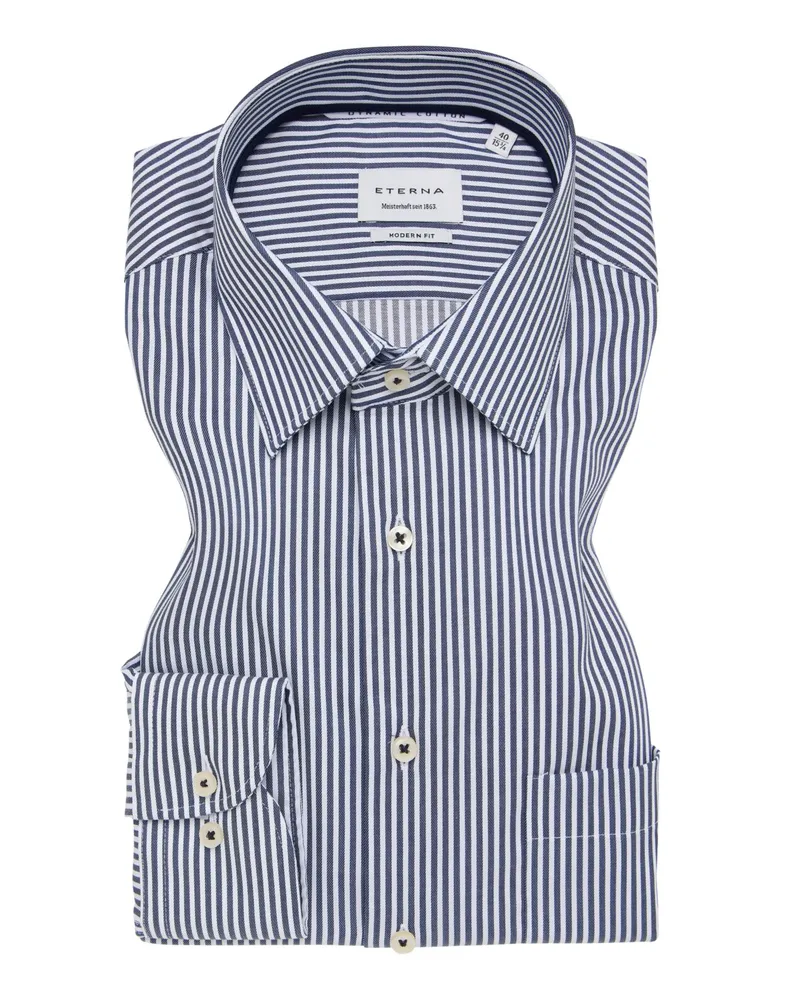 Eterna Bügelfreies Baumwollhemd mit Streifenmuster, Modern Fit in Marine