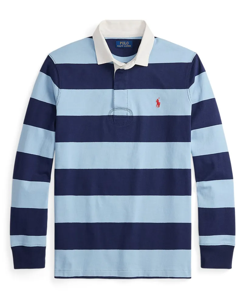Ralph Lauren Rugbyshirt mit Blockstreifen und kleiner Pony-Stickerei, Classic Fit in Blau