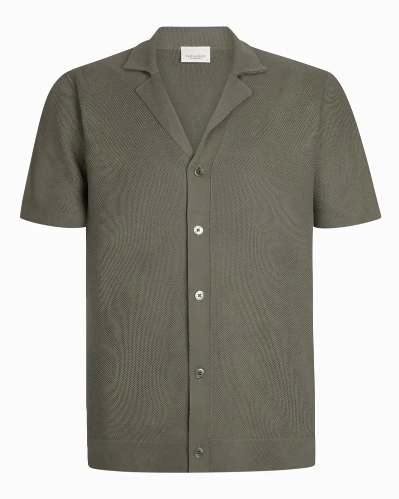 Profuomo Strick-Kurzarmhemd mit Variokragen und Perlmuttknöpfen in Braun
