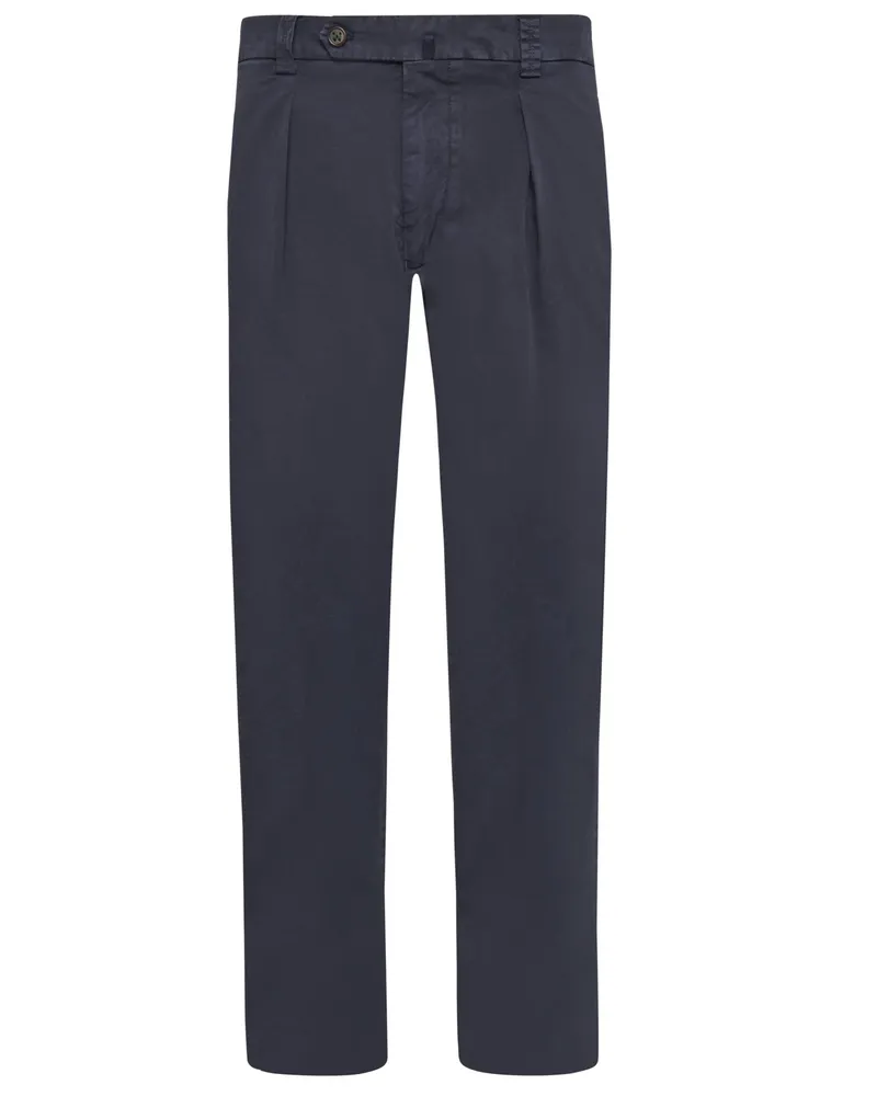 Berwich Chino Chiaia aus Baumwollstretch mit Bundfalte in Marine