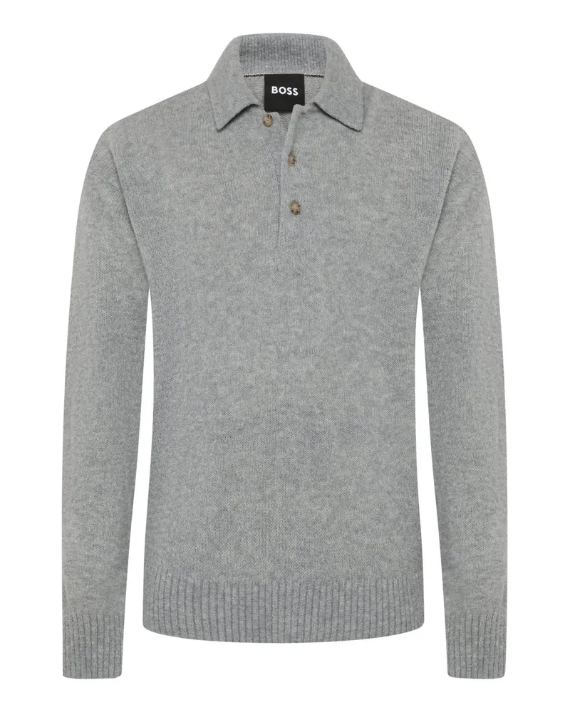 HUGO BOSS Softer Pullover aus Schurwolle mit Polokragen in Hellgrau