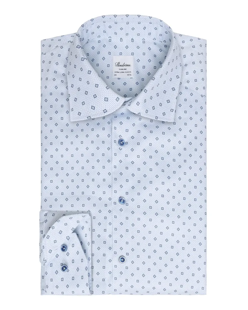 Stenströms Gemustertes Hemd aus Twofold Super Cotton mit extralangem Arm, Slimline in Hellblau