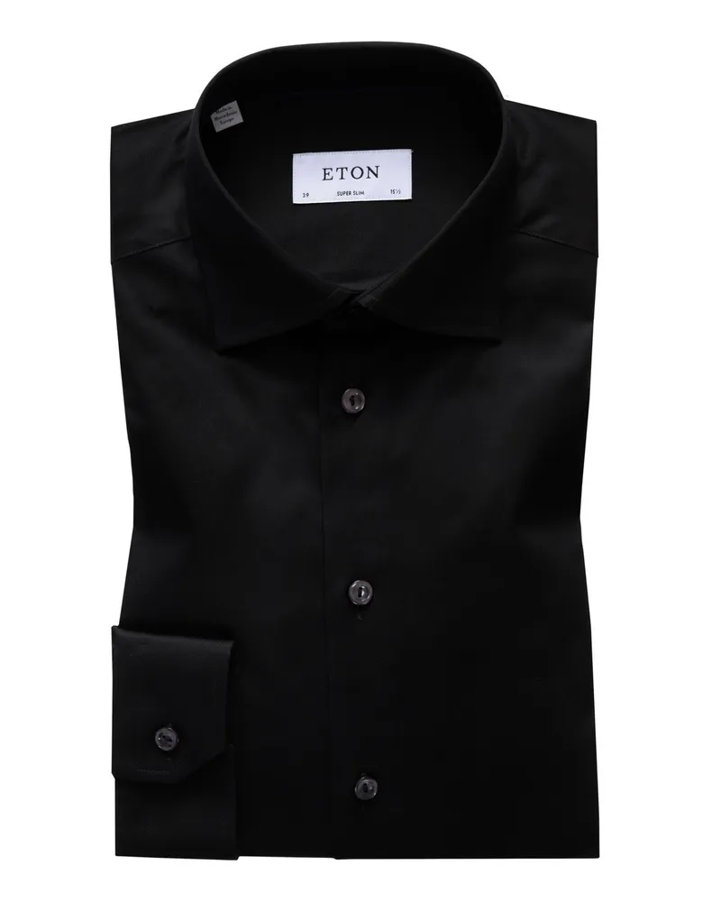 Eton Unifarbenes Hemd, Super Slim Fit Schwarz