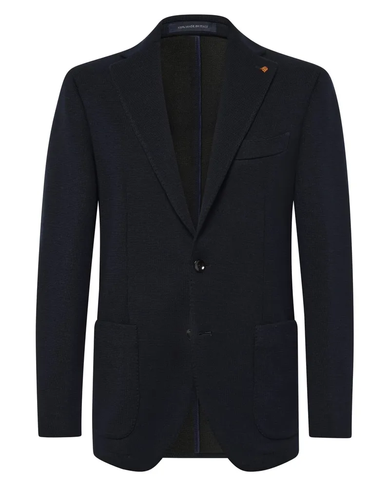 Sartoria Latorre Einreihiges Sakko in Rippstrick-Optik mit aufgesetzten Taschen in Marine