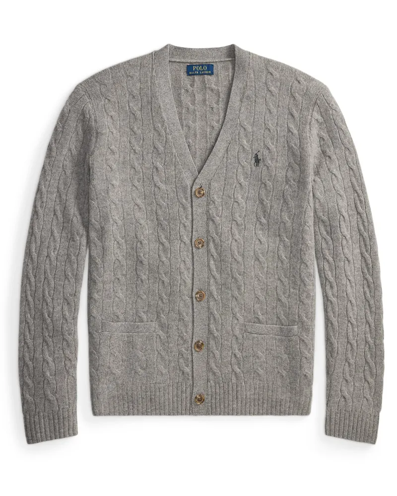 Ralph Lauren Cardigan in Zopfstrick mit Kaschmir und V-Ausschnitt in Grau