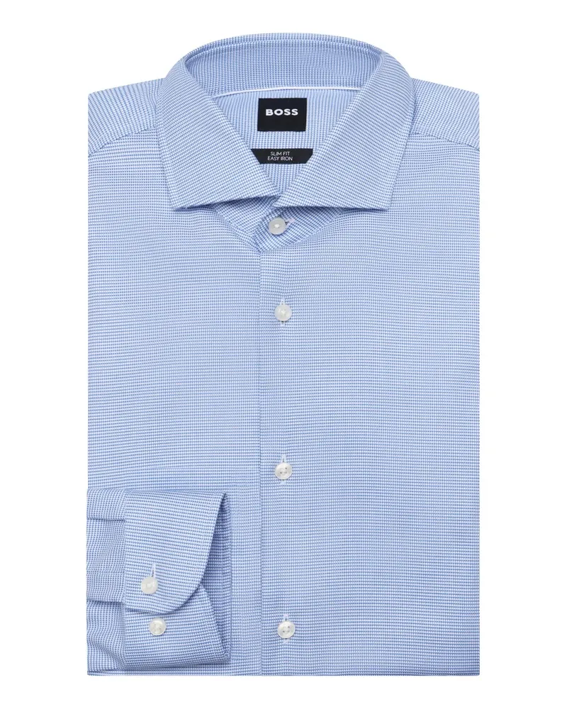 HUGO BOSS Hemd mit Kleinmuster und Haifischkragen, Slim Fit in Hellblau