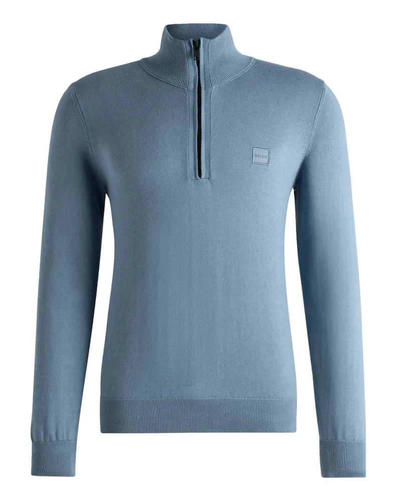 HUGO BOSS Strick-Troyer mit Kaschmiranteil und Label-Aufnäher in Mittelblau