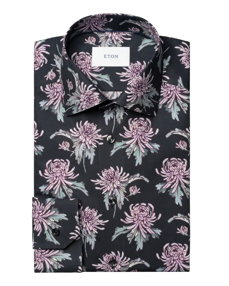 Eton Hemd aus Bio-Baumwolle mit floralem Print, Slim Fit in Marine