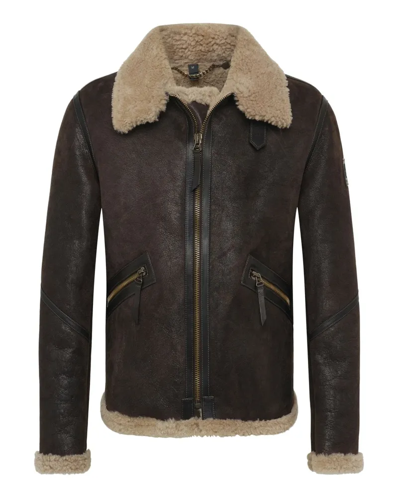Belstaff Vintage Lammfelljacke Winterbrook mit Shearling-Kragen in Dunkelbraun