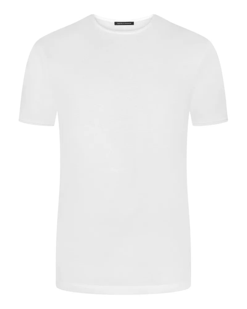 Trusted Handwork Unifarbenes T-Shirt mit O-Neck aus Baumwolle in Weiß