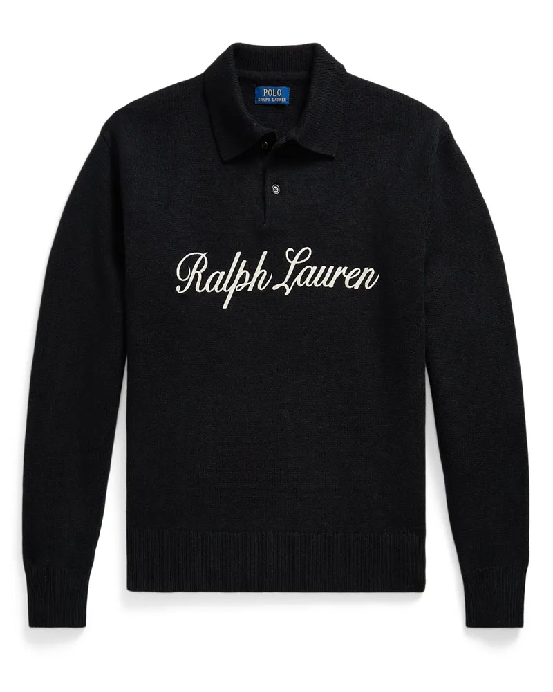 Ralph Lauren Langarm-Poloshirt aus schwerem Wollstrick mit Alpaka, Relaxed Fit in Schwarz