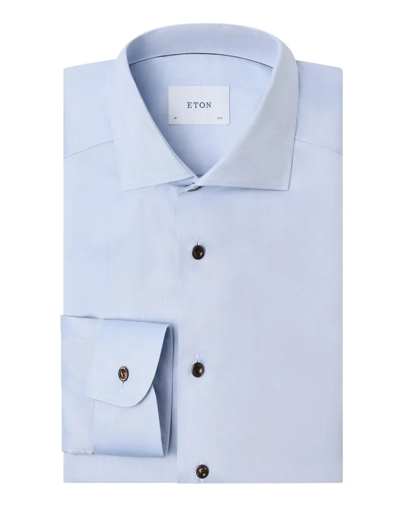 Eton Unifarbenes Twill-Hemd mit Kontrastakzenten, Slim in Hellblau
