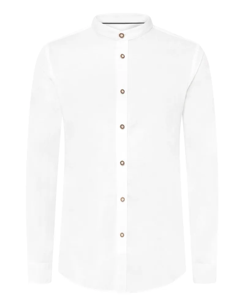 Amsel Unifarbenes Trachtenhemd mit Stehkragen, Slim Fit in Weiß