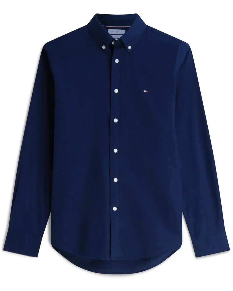 Tommy Hilfiger Unifarbenes THEFLEX Flanellhemd mit Button Down-Kragen in Marine