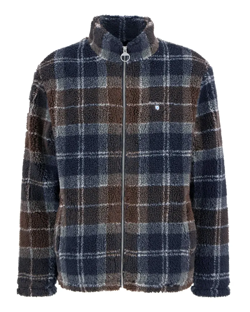 Barbour Fleecejacke Tartan Sherpa mit Zip und Stehkragen in Marine