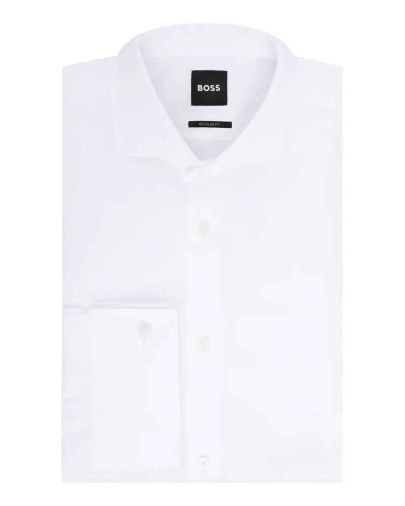 HUGO BOSS Unifarbenes Businesshemd aus Baumwolle mit Haifischkragen, Regular in Weiß