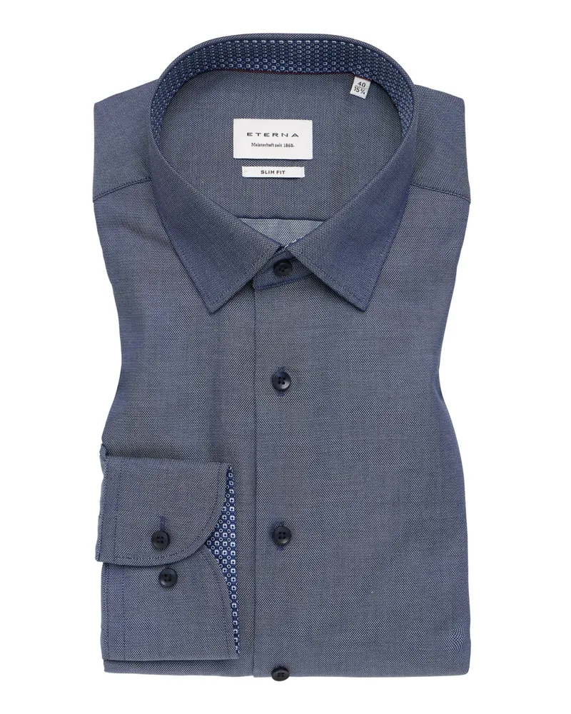 Eterna Bügelfreies Baumwollhemd mit dezenter Struktur, Slim Fit in Marine