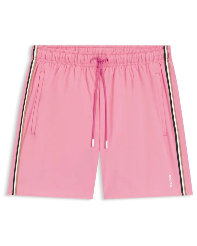 HUGO BOSS Leichte und schnelltrocknende Badehose mit Seitenstreifen in Pink
