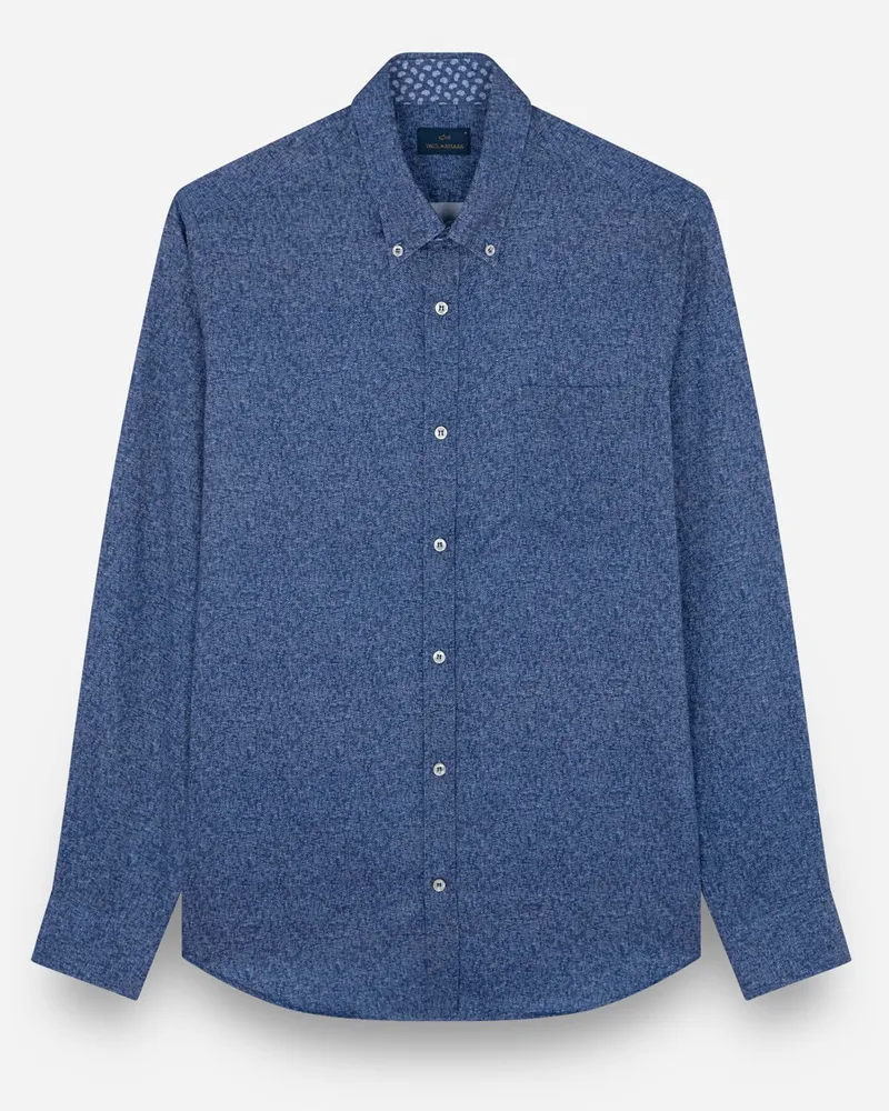 Paul & Shark Softes Flanellhemd mit Fischgrätmuster und Button Down-Kragen in Blau