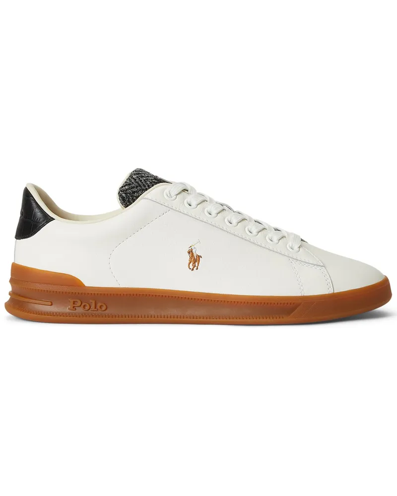 Ralph Lauren Low Top-Sneaker aus Glattleder mit Textil-Zunge und Pony-Stickerei in Weiß