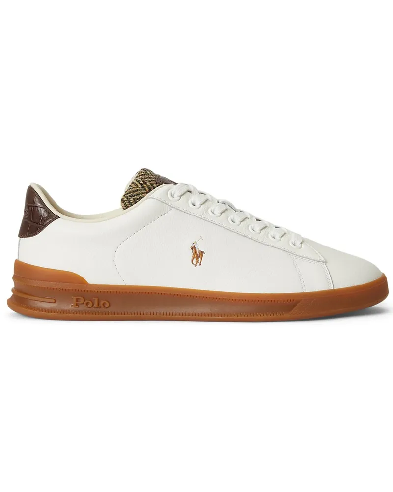 Ralph Lauren Low Top-Sneaker aus Glattleder mit Textil-Zunge und Pony-Stickerei in Weiß