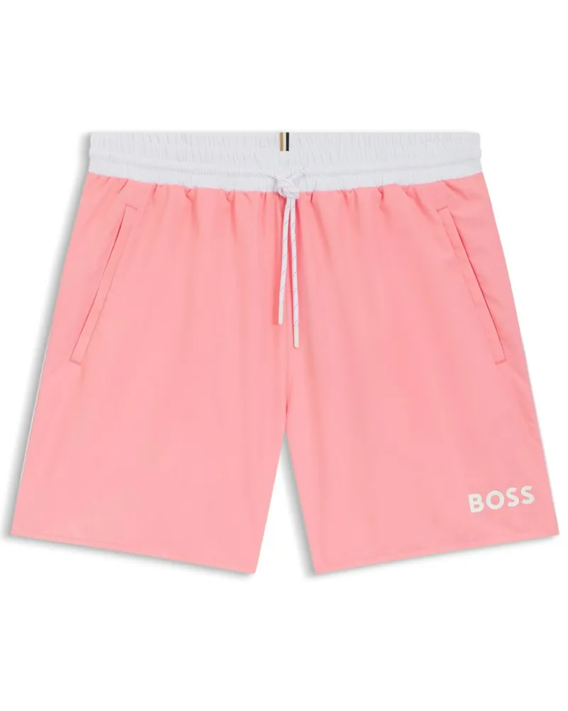 HUGO BOSS Leichte und schnelltrocknende Badeshorts mit Kontrastbund in Pink
