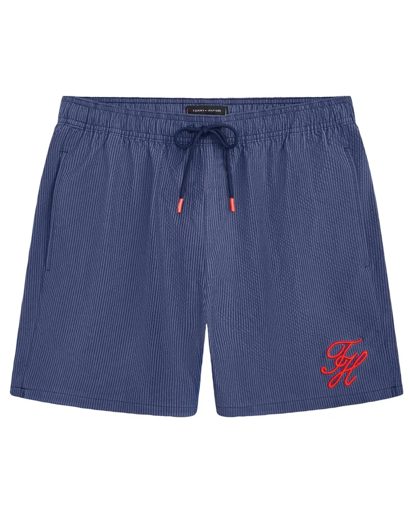 Tommy Hilfiger Seersucker-Badehose mit Monogramm-Stickerei in Marine