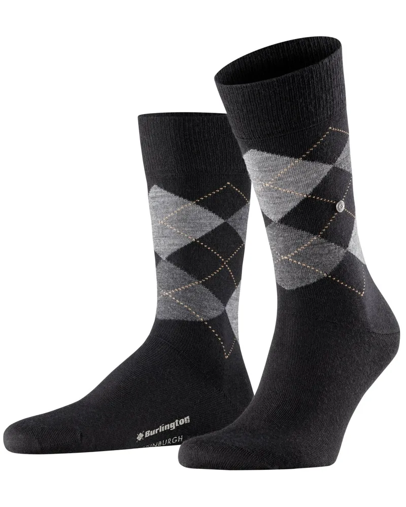 Burlington Wadenhohe Socken mit Schurwolle in Argyl-Muster in Schwarz