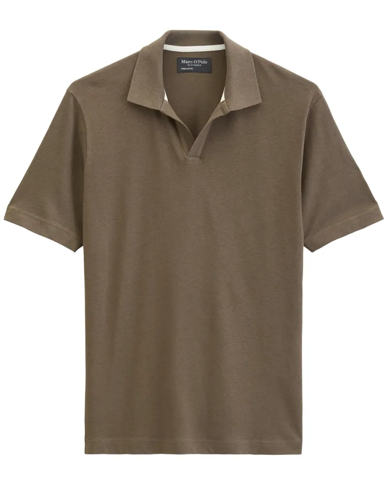 Marc O'Polo Strick-Poloshirt mit Variokragen und Leinenanteil, Regular FIt in Braun