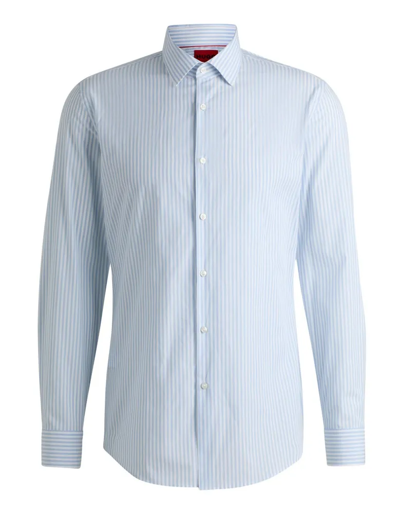 HUGO BOSS Leichtes Hemd aus Baumwolle mit Streifenmuster, Slim Fit Hellblau