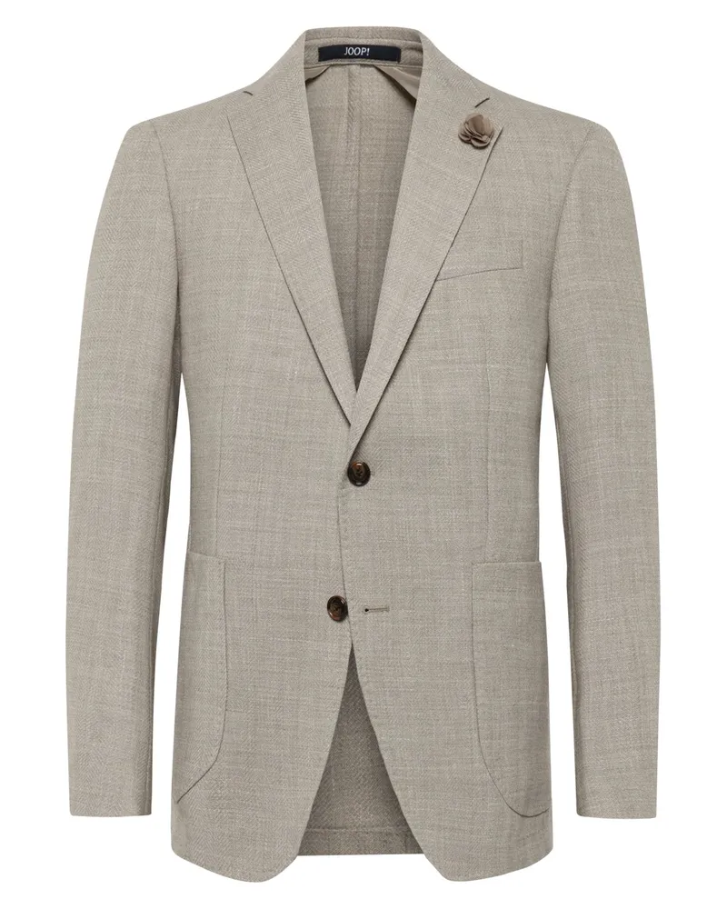 JOOP! Sakko aus einem Wolle-Leinen-Mix mit Fischgrätstruktur in Beige