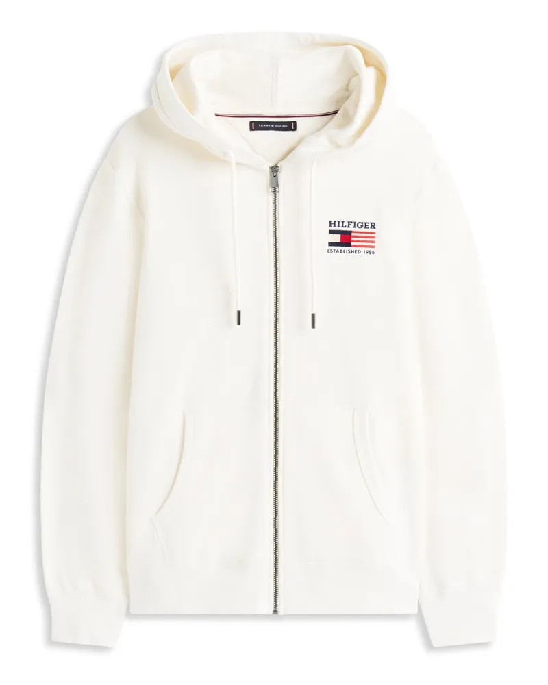 Tommy Hilfiger Sweatjacke mit Kapuze und Logo-Aufnäher in Offwhite