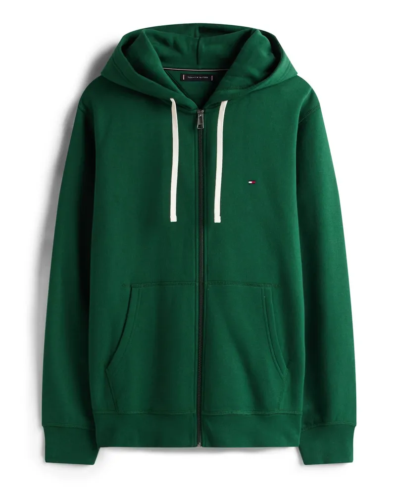 Tommy Hilfiger Softer Hoodie mit Zip und Flag-Stickerei in Grün