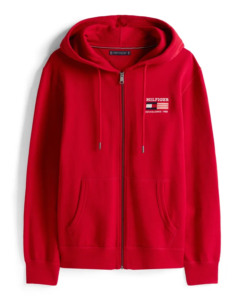 Tommy Hilfiger Sweatjacke mit Kapuze und Logo-Aufnäher in Rot