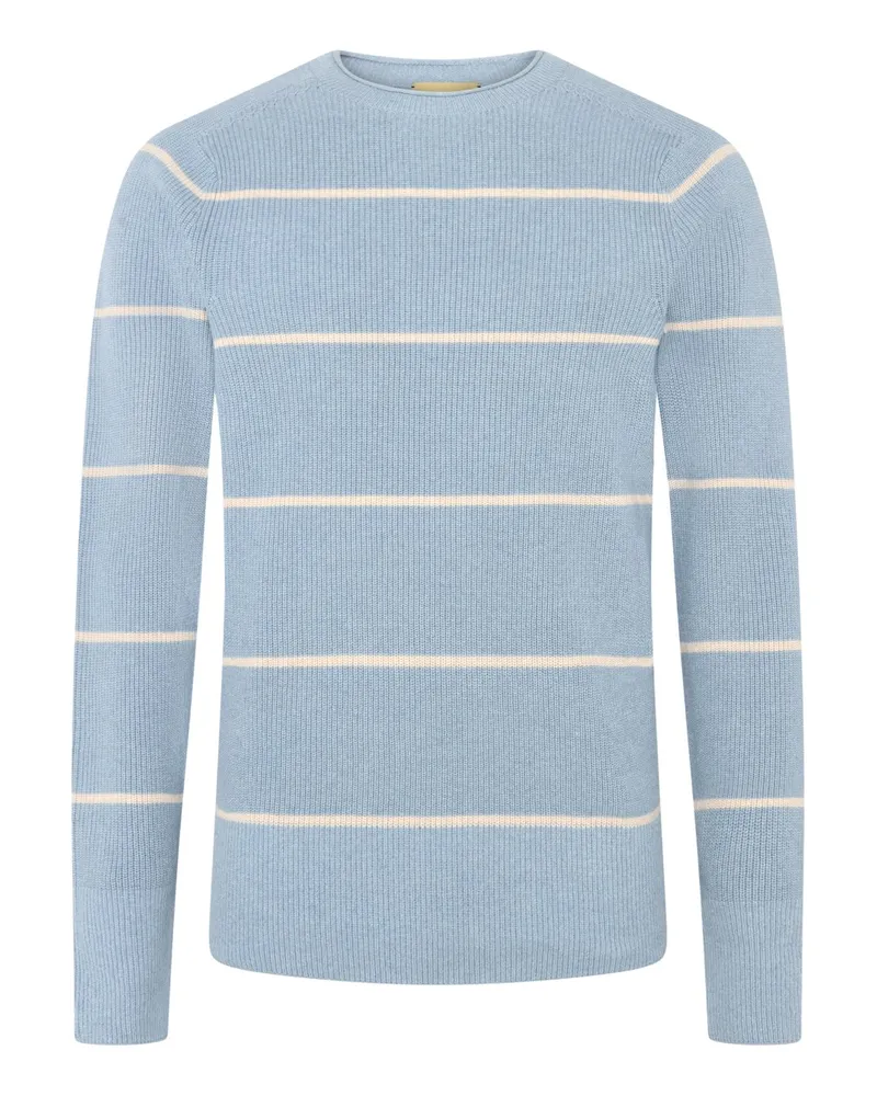 FTC Cashmere Rundhalspullover mit Streifen aus einem Baumwolle-Kaschmir-Mix in Hellblau