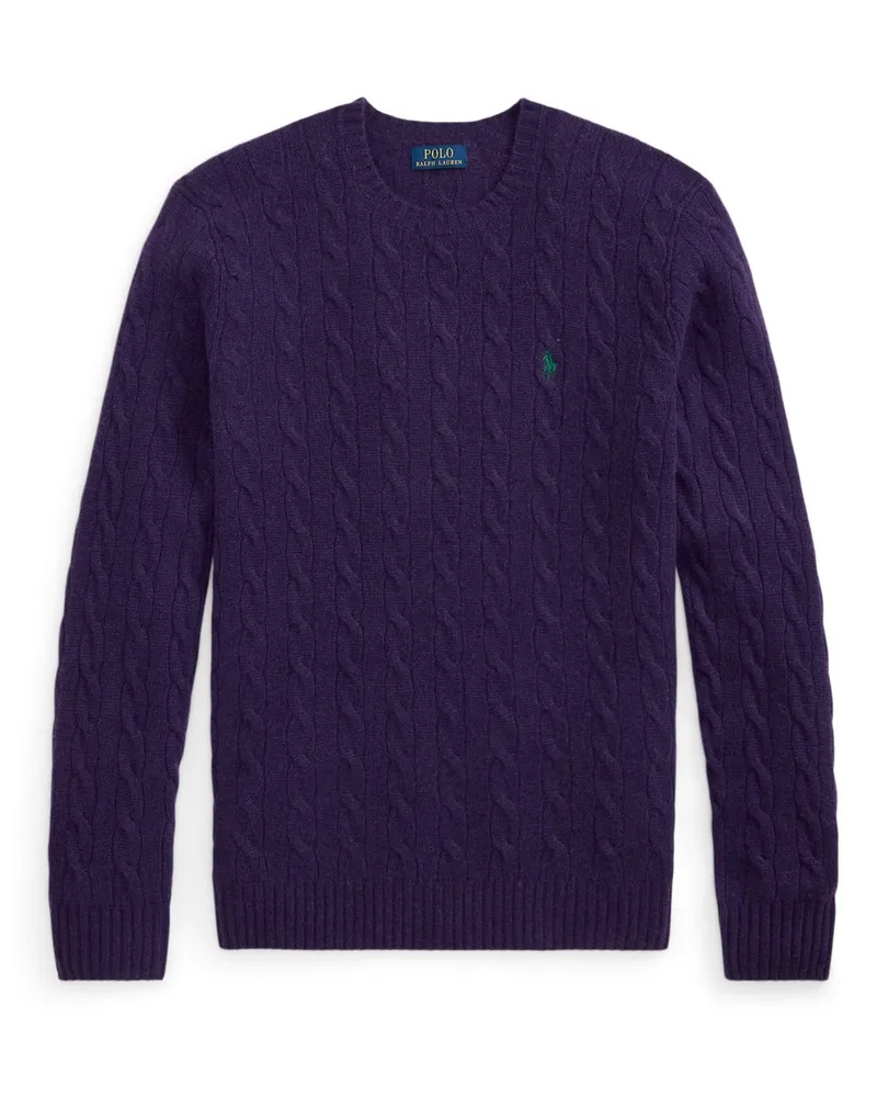 Ralph Lauren Zopfstrick-Pullover mit Kaschmiranteil und Pony-Stickerei in Lila