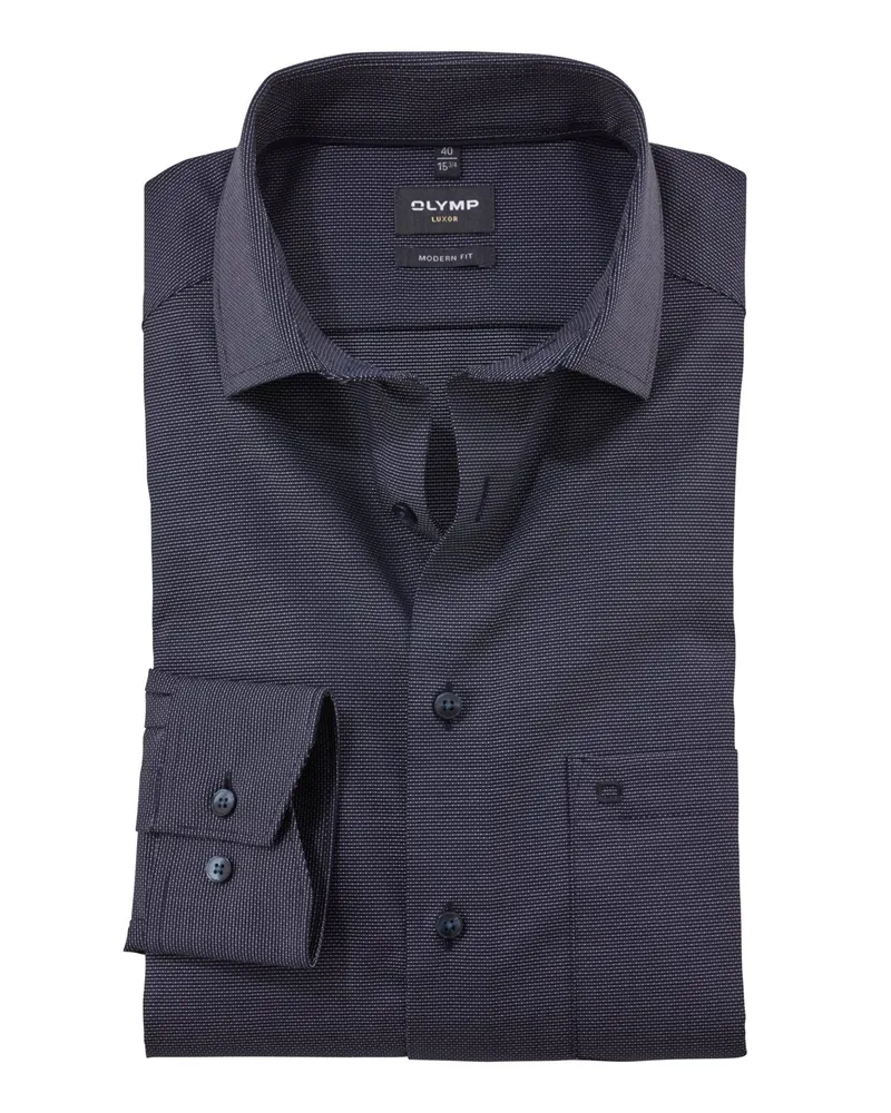 Olymp Luxor, Modern Fit, Strukturiertes Baumwollhemd mit feinem Punktmuster in Marine