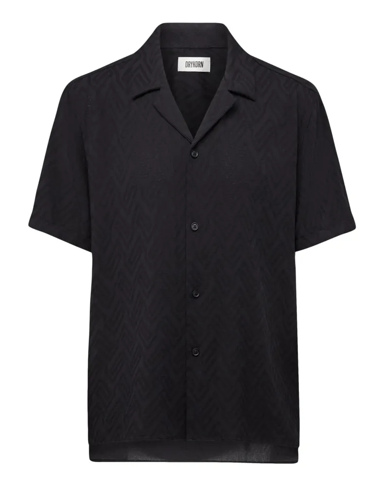 Drykorn Leichtes Kurzarmhemd in Jacquard-Struktur, Regular Fit in Schwarz