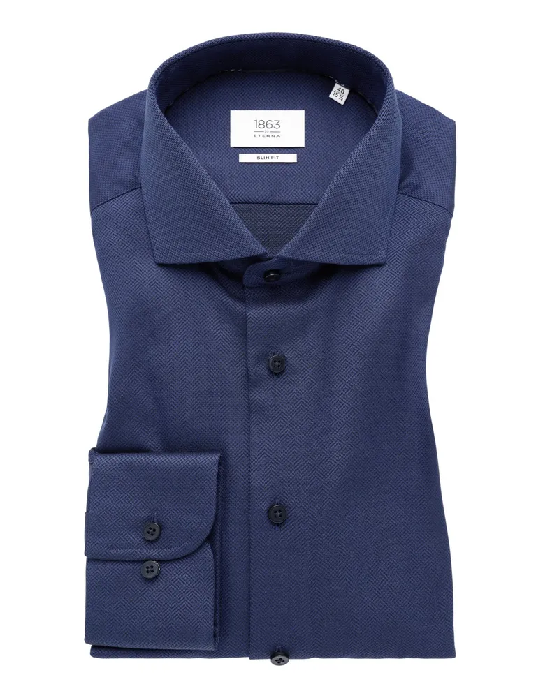 Eterna Strukturiertes Baumwollhemd in Vollzwirn-Qualität, Slim Fit in Königsblau