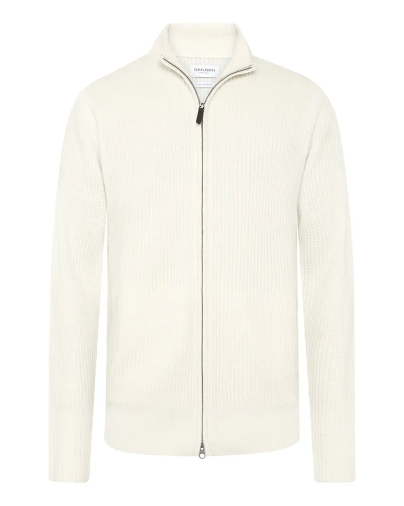 Tom Rusborg Kaschmir-Cardigan mit Zwei-Wege-Reißverschluss in Offwhite