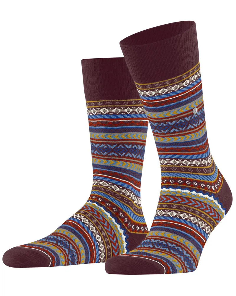 Burlington Socken aus einem Schurwoll-Mix mit Fair Isle Muster in Bordeaux