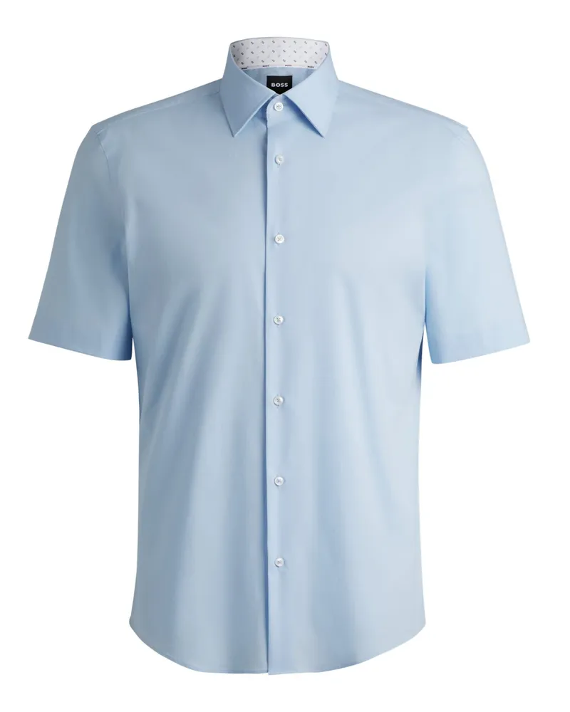 HUGO BOSS Bügelleichtes Kurzarmhemd mit Stretch, Regular Fit in Hellblau