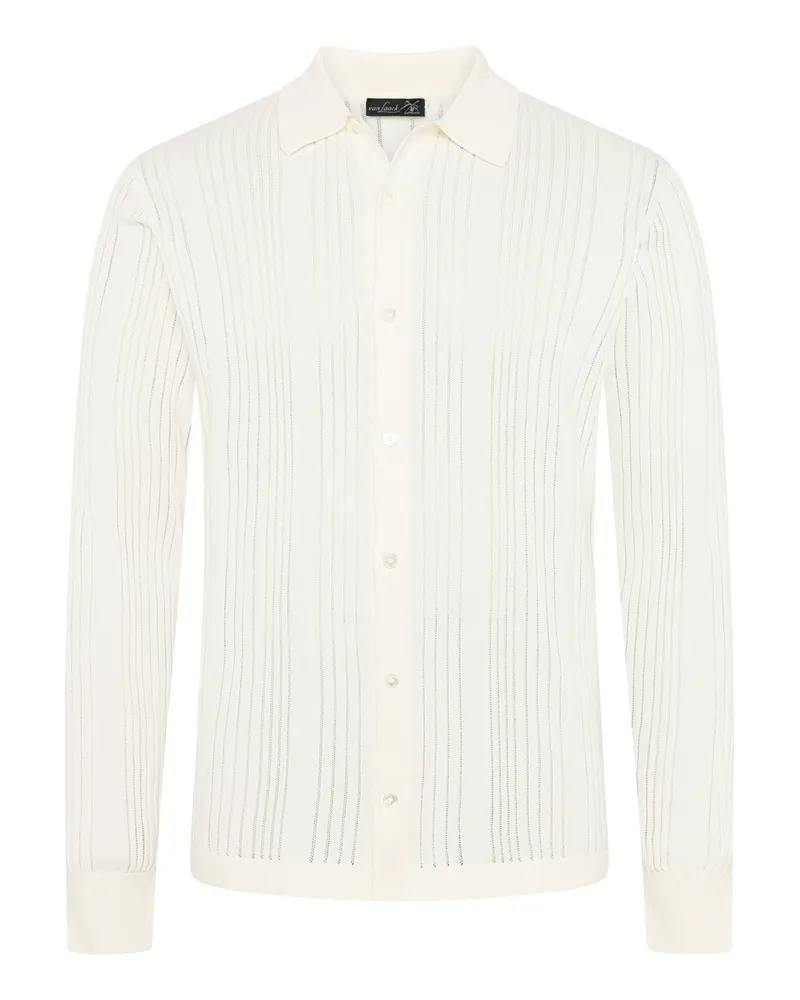 van Laack Strickhemd aus gerippter Baumwolle mit Perlmuttknöpfen in Offwhite