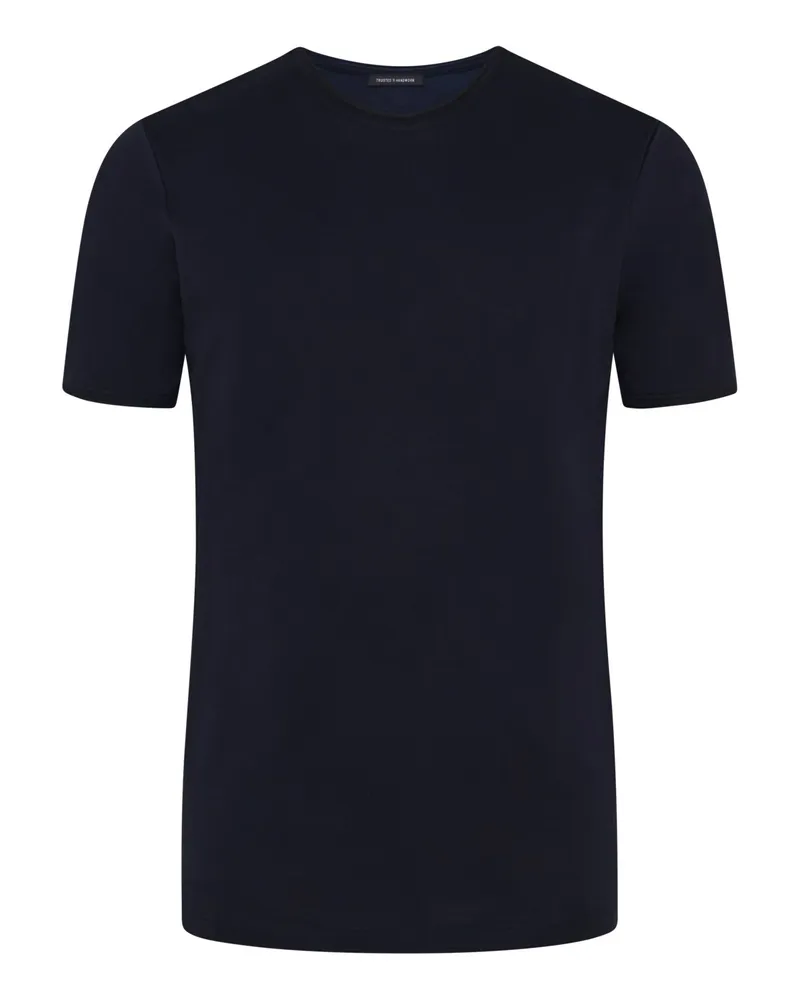 Trusted Handwork Unifarbenes T-Shirt mit O-Neck aus Baumwolle in Marine