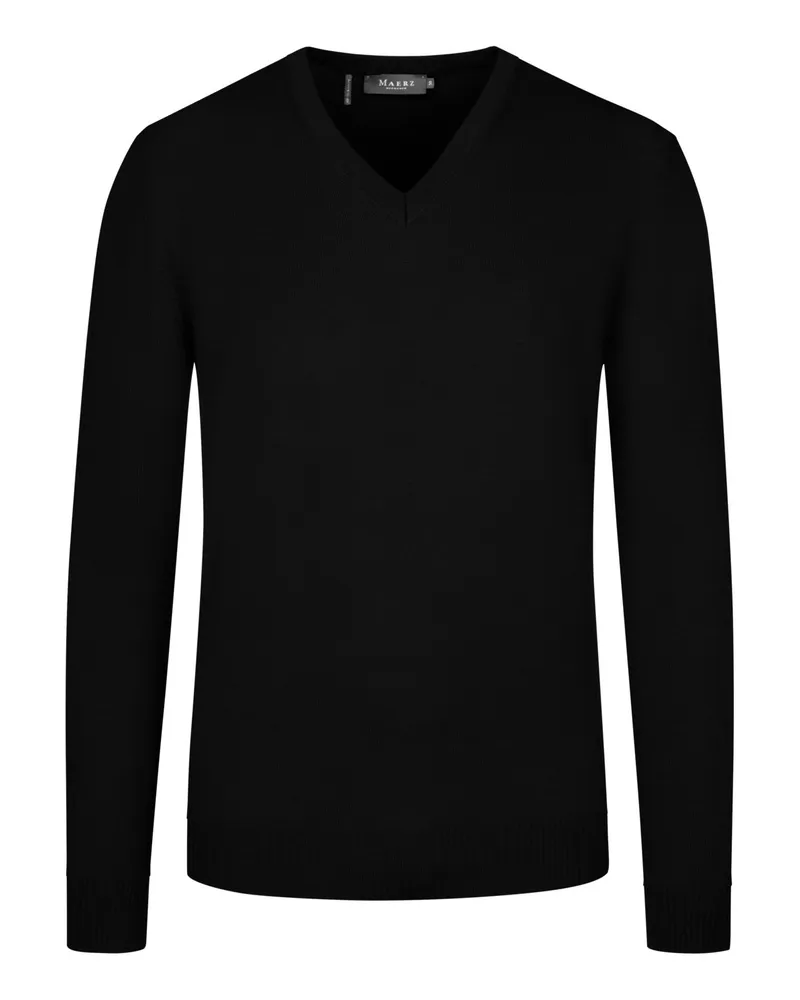Maerz Softer Pullover aus Merinowolle mit V-Kragen in Schwarz