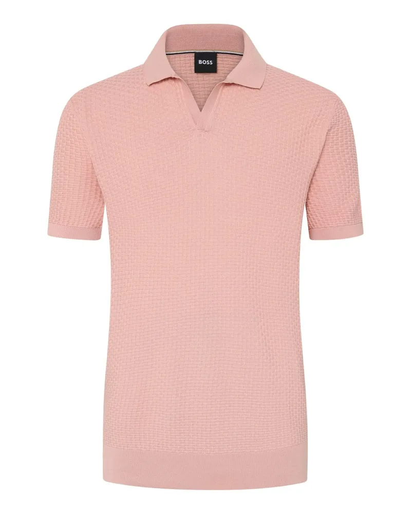 HUGO BOSS Poloshirt in Flechtstruktur mit Variokragen in Rosenrot